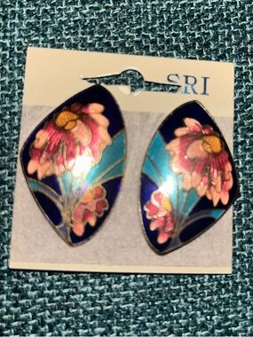 Vintage Floral Enamel Hair Clips in Blue and Pink
